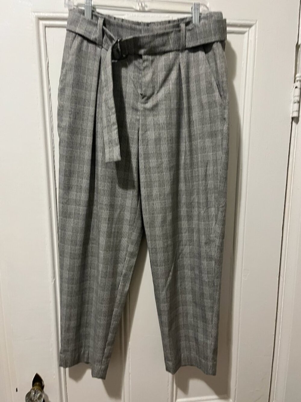A New Day plaid check belted elastic waist pants